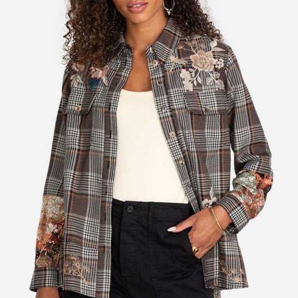 Johnny Was Tops - Johnny Was Workshop Alexander Plaid Freja Print Mix Shirt Jacket Small